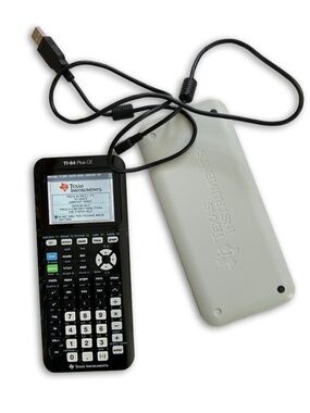 Texas Instruments TI-84 Plus CE Graphing Calculator in Black w/ Gray Cover Cord